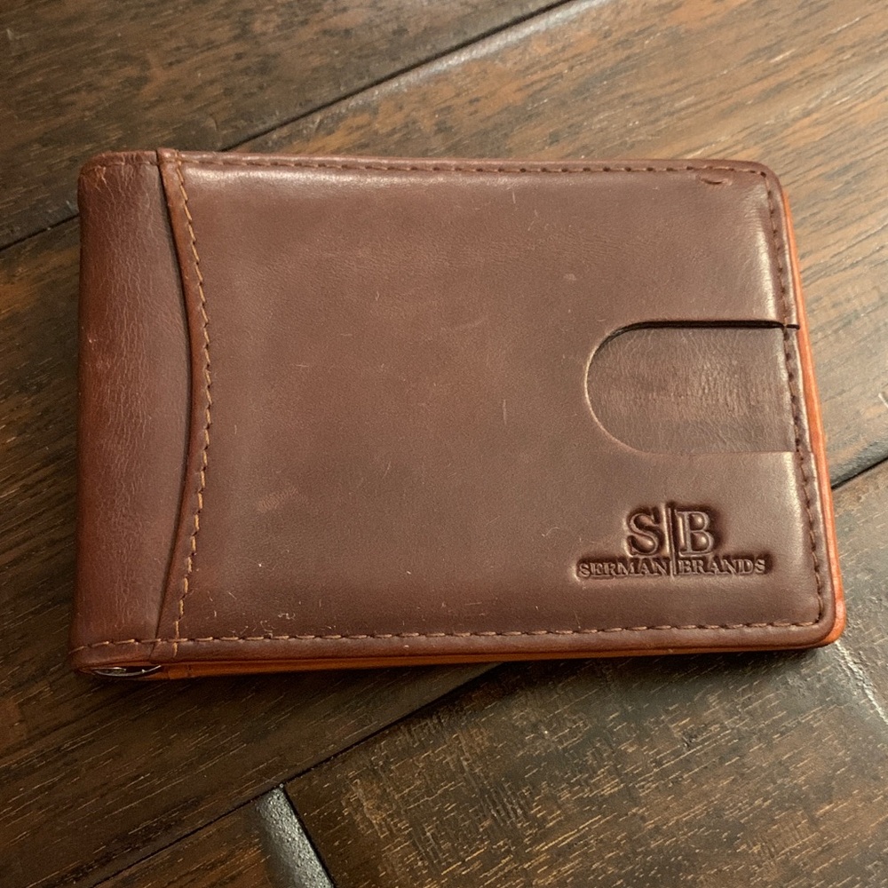 Brown Leather wallet and money holder with clip